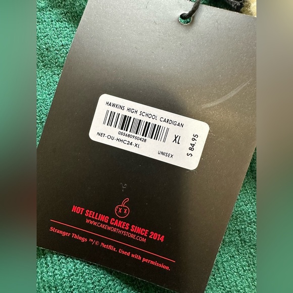 NEW Stranger Things X Cakeworthy Unisex Sz XL HAWKINS HIGH SCHOOL CARDIGAN - Picture 3 of 4